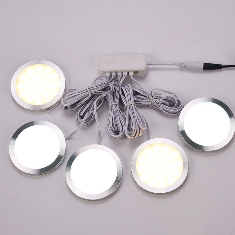 Mini Small 12V LED White Puck Lights 80x8mm Thin For Under Cabinet, 5PCS